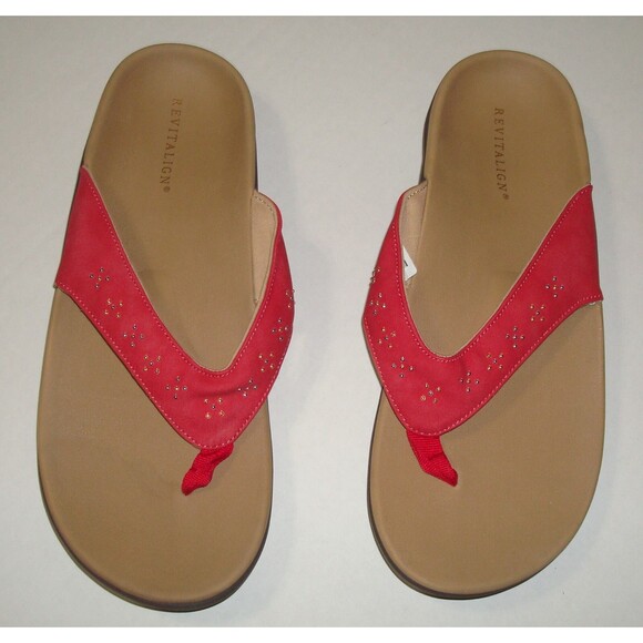 New Womens 11 B M Flip Flops Thong Sandals Shoes Revitalign Red Stud Orthotic - Picture 2 of 5